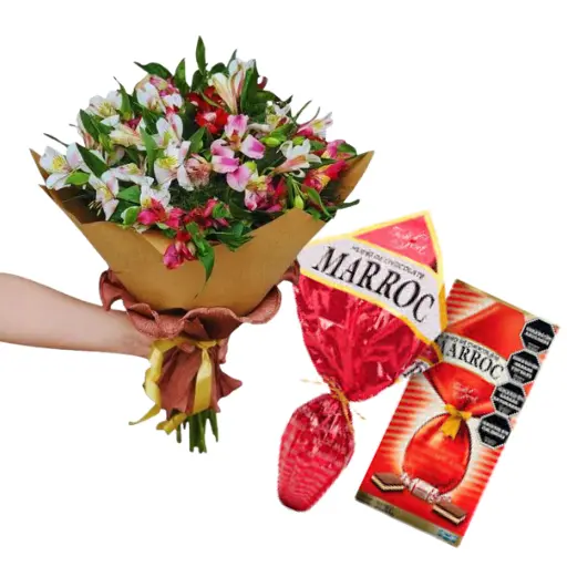 Ramo de astromelias variadas y huevo de pascua marroc